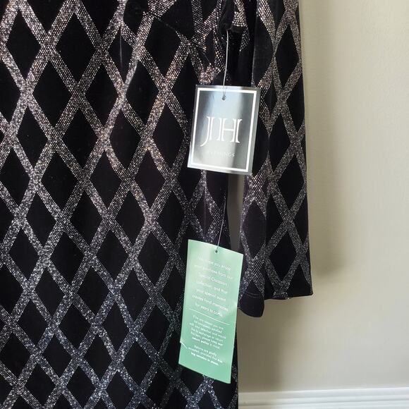 JH Evening Black Velvet Silver Glitter Mini Dress 14 Cocktail Cruise Party Event - Picture 3 of 11